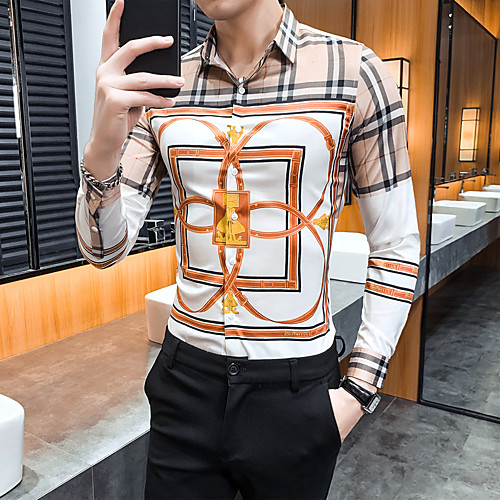 

Men's Shirt Geometric Print Long Sleeve Daily Tops Basic White Black