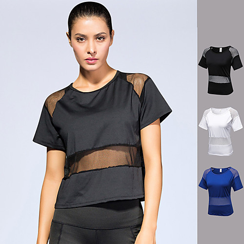 

Women's Running Shirt Patchwork Fashion Black White Blue Mesh Running Fitness Gym Workout Tee / T-shirt Short Sleeve Sport Activewear Lightweight Quick Dry Comfortable Stretchy