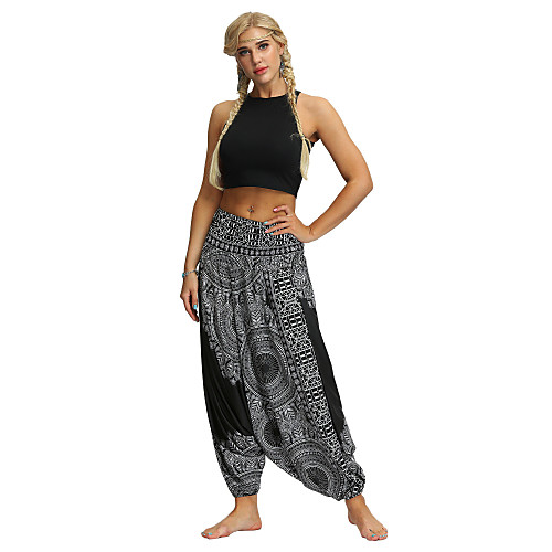 

Women's Yoga Boho Comfort Sports Gym Yoga Pants Bloomers Pants Pattern Full Length Baggy Print Black Gray