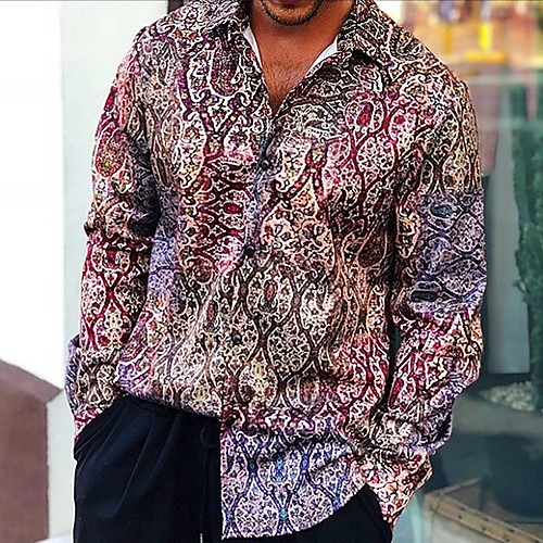 

Men's Shirt Geometric Long Sleeve Daily Tops Rainbow