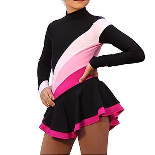 

Figure Skating Dress Women's Girls' Ice Skating Dress Black Spandex High Elasticity Training Competition Skating Wear Patchwork Long Sleeve Ice Skating Figure Skating / Kids
