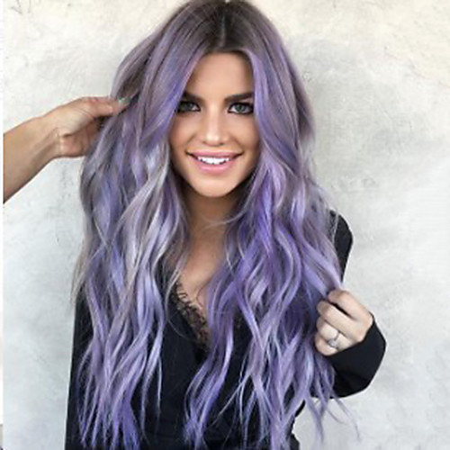 

Synthetic Wig Body Wave Asymmetrical Wig Long Purple Synthetic Hair 23 inch Women's Best Quality curling Purple