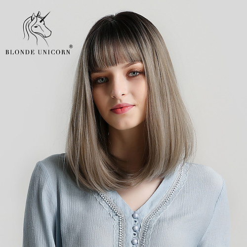 

Synthetic Wig Bangs Ombre Natural Straight Side Part Neat Bang With Bangs Wig Medium Length Ombre Brown Synthetic Hair 14 inch Women's Cosplay Women Synthetic Ombre HAIR CUBE / Ombre Hair