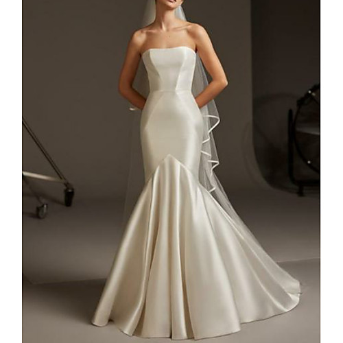 

Mermaid / Trumpet Wedding Dresses Strapless Floor Length Satin Strapless Plus Size with 2021