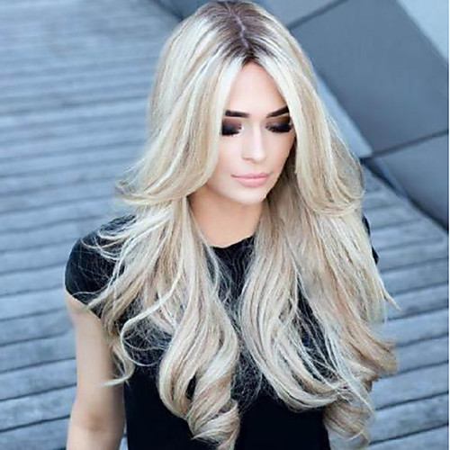 

Synthetic Wig Body Wave Asymmetrical Wig Blonde Long Blonde Synthetic Hair 26 inch Women's Best Quality Middle Part Blonde