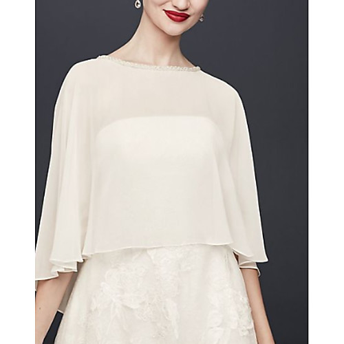 

Half Sleeve Capes Chiffon Wedding Women's Wrap With Beading