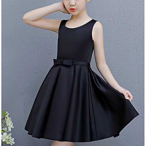 

A-Line Round Neck Above Knee Satin Junior Bridesmaid Dress with Bow(s)