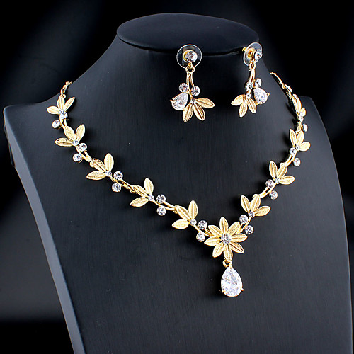 

Women's White Cubic Zirconia Hoop Earrings Necklace Bridal Jewelry Sets Classic Drop Pear Basic Elegant Korean Sweet 18K Gold Plated Imitation Diamond Earrings Jewelry Gold For Party Wedding Carnival