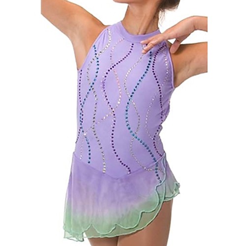 

Figure Skating Dress Women's Girls' Ice Skating Dress Purple Spandex High Elasticity Training Competition Skating Wear Patchwork Crystal / Rhinestone Sleeveless Ice Skating Figure Skating / Kids