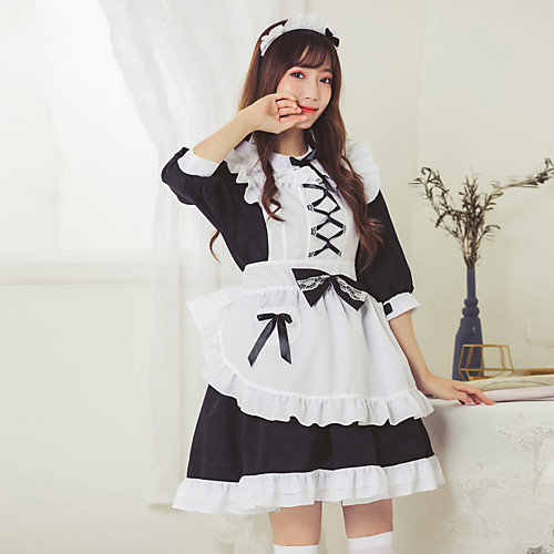 

Sweet Lolita Maid Uniforms Vacation Dress Dress Female Japanese Cosplay Costumes White Color Block 3/4 Length Sleeve / Apron