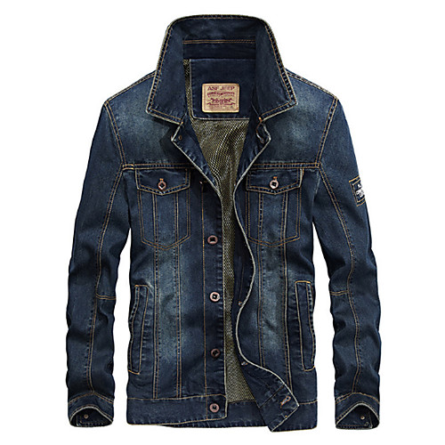 

Men's Solid Colored Fall Denim Jacket Regular Daily Long Sleeve Denim Coat Tops Blue