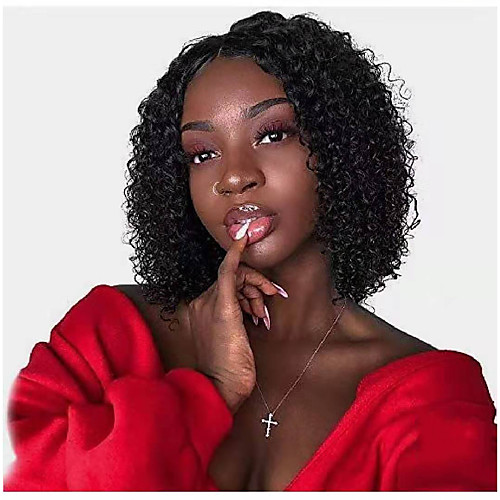 

Human Hair Lace Front Wig Middle Part style Brazilian Hair Kinky Curly Black Wig 130% Density Classic Women Fashion Women's Short Medium Length Human Hair Lace Wig Clytie