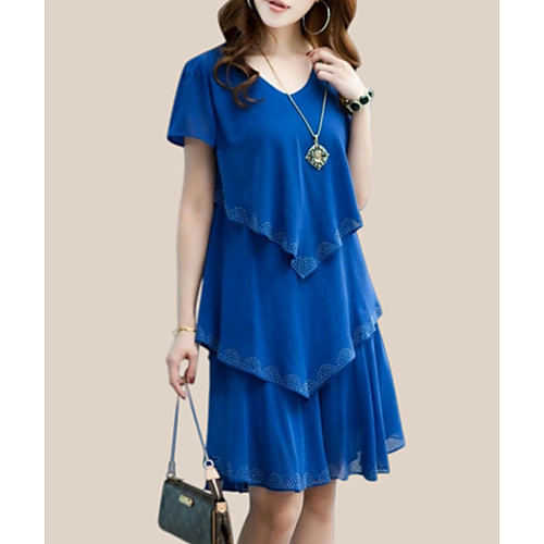 

Women's Chiffon Dress Short Mini Dress Black Orange Royal Blue Short Sleeve Blue Solid Colored Layered Summer Spring & Summer Round Neck Streetwear Ruffle S M L XL XXL 3XL 4XL 5XL / Plus Size
