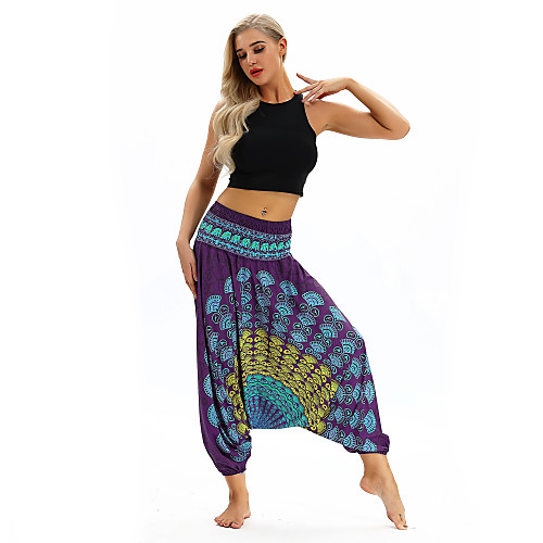 

Women's Yoga Boho Comfort Plus Size Loose Gym Yoga Pants Bloomers Pants Pattern Full Length Print High Waist Purple Yellow Orange