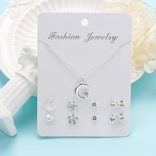 

Women's Necklace Earrings Moon Star Bowknot Simple Fashion Trendy Cute Earrings Jewelry Silver For Party School Daily Holiday Work 1 set