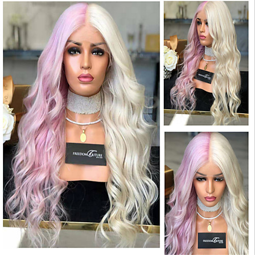

Synthetic Wig Curly Wavy Asymmetrical Wig Pink Long White / Pink Synthetic Hair 27 inch Women's Best Quality White Pink