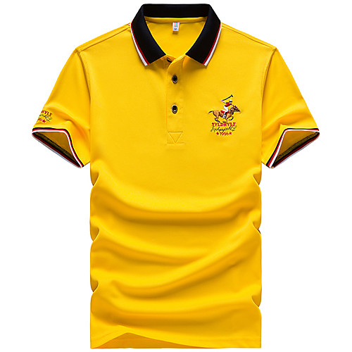 

Men's Solid Colored Embroidered Polo Chinoiserie Daily Wear Shirt Collar White / Red / Yellow / Orange / Navy Blue / Light Blue / Short Sleeve
