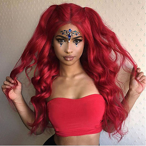 

Synthetic Lace Front Wig Wavy Body Wave Middle Part Lace Front Wig Long Red Synthetic Hair 18-26 inch Women's Cosplay Soft Party Red
