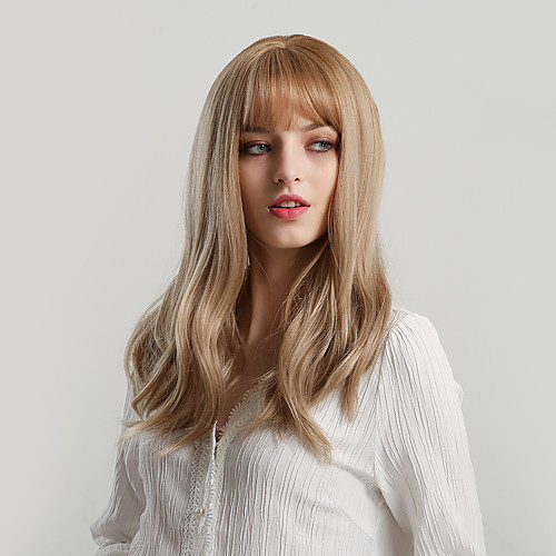 

Synthetic Wig Bangs Straight Natural Straight Side Part With Bangs Wig Blonde Long Light golden Synthetic Hair 22 inch Women's Cosplay Women Synthetic Blonde HAIR CUBE