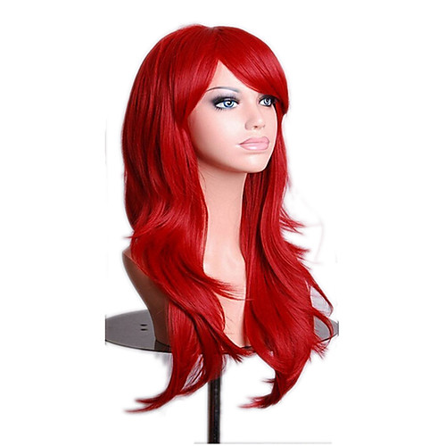 

Synthetic Wig Curly Asymmetrical Wig Long Red Synthetic Hair 27 inch Women's Best Quality Burgundy