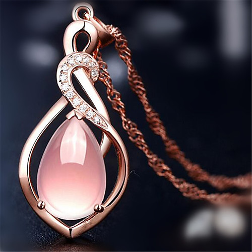 

Women's Crystal Pendant Necklace Charm Necklace Pear Cut Water Drop Necklace Precious Pear Unique Design Fashion Zircon Copper Rose Gold Plated Pink 45 cm Necklace Jewelry 1pc For Street Daily