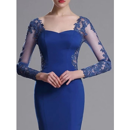 

Mermaid / Trumpet Mother of the Bride Dress Elegant Jewel Neck Floor Length Jersey Long Sleeve with Lace Appliques 2021