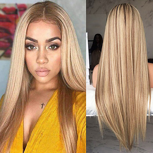 

Synthetic Wig Straight kinky Straight Asymmetrical Wig Blonde Long Blonde Synthetic Hair 27 inch Women's Middle Part Blonde