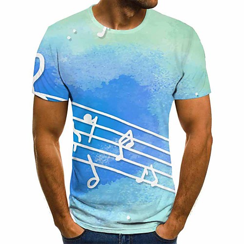 

Men's 3D Slim T-shirt Basic Daily Round Neck Light Blue / Short Sleeve