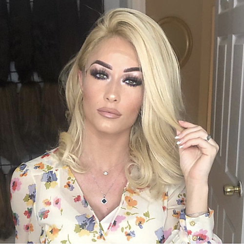 

Synthetic Wig Body Wave Asymmetrical Wig Blonde Medium Length Blonde Synthetic Hair 17 inch Women's Best Quality Blonde