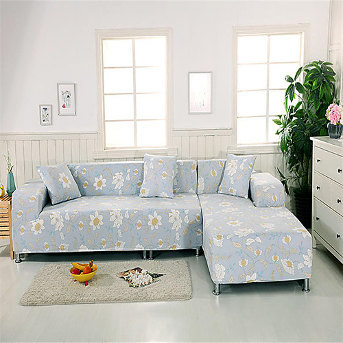 

Floral Print Dustproof All-powerful Slipcovers Stretch L Shape Sofa Cover Super Soft Fabric Couch Cover with One Free Pillow Case