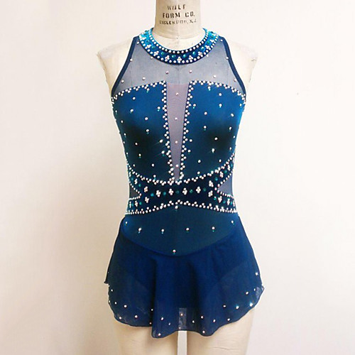 

Figure Skating Dress Women's Girls' Ice Skating Dress Dark Navy Spandex High Elasticity Training Competition Skating Wear Patchwork Crystal / Rhinestone Sleeveless Ice Skating Figure Skating / Kids