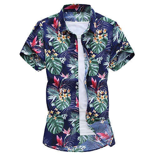 

Men's Geometric Shirt Basic Elegant Daily Classic Collar Navy Blue / Short Sleeve