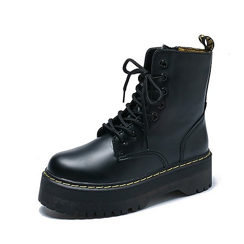 

Women's Boots Creepers Round Toe PU Mid-Calf Boots Fall Black / White / Red