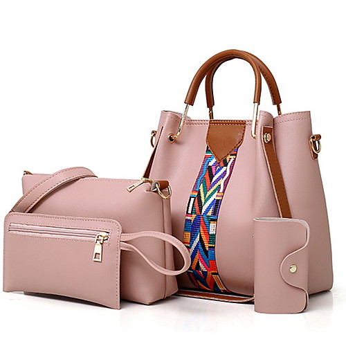 

Women's Bags PU Leather Bag Set 4 Pieces Purse Set Zipper Solid Color Daily Bag Sets Handbags White Black Red Blushing Pink