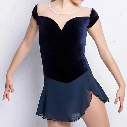 

Figure Skating Dress Women's Girls' Ice Skating Dress Dark Blue Spandex High Elasticity Training Competition Skating Wear Patchwork Half-Sleeve Ice Skating Figure Skating / Kids