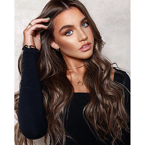 

Synthetic Wig Body Wave Asymmetrical Wig Long Brown Synthetic Hair 25 inch Women's Best Quality Middle Part Brown