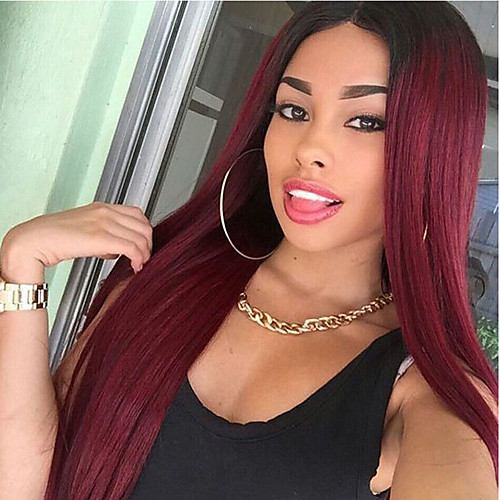 

Synthetic Wig Straight kinky Straight Asymmetrical Wig Burgundy Long Brown / Burgundy Synthetic Hair 27 inch Women's Best Quality Middle Part Burgundy