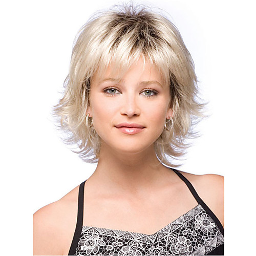 

Synthetic Wig Curly Asymmetrical Wig Short Tipped Medium Brown with Blonde Synthetic Hair 11 inch Women's Best Quality White