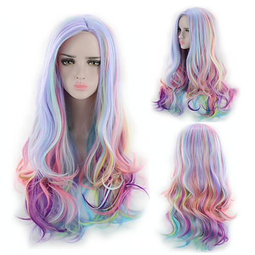 

Synthetic Wig Body Wave Asymmetrical Wig Long Rainbow Synthetic Hair 26 inch Women's Best Quality curling Mixed Color