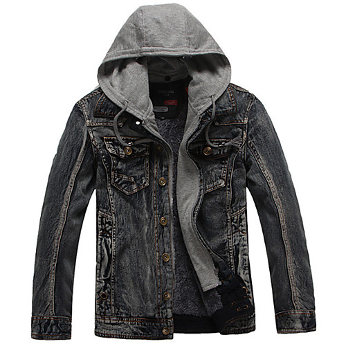 

Men's Solid Colored Fall Denim Jacket Regular Daily Long Sleeve Denim Coat Tops Black