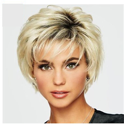 

Synthetic Wig kinky Straight Asymmetrical Wig Short Ombre Blonde Synthetic Hair 5 inch Women's Best Quality Blonde Ombre