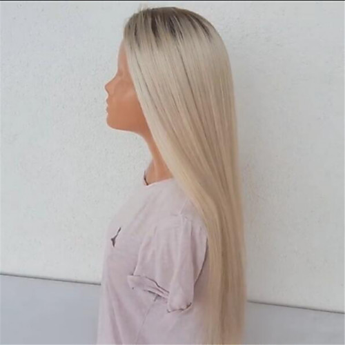

Synthetic Wig Straight kinky Straight Asymmetrical Wig Long Ombre Blonde Synthetic Hair 27 inch Women's Best Quality Blonde Ombre