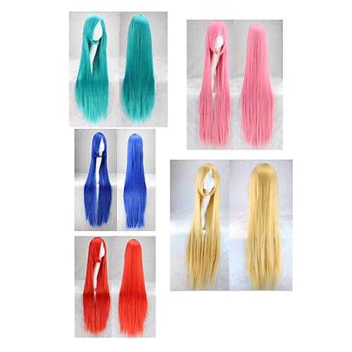 

Synthetic Wig Curly Asymmetrical Wig Long Very Long Lake Blue fluorescent green PinkRed Red Yellow Synthetic Hair 39 inch Women's Red Blue