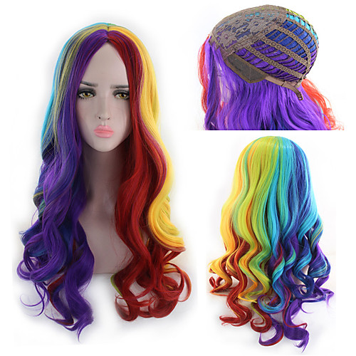 

Synthetic Wig Curly Asymmetrical Wig Long Rainbow Synthetic Hair 27 inch Women's Best Quality Mixed Color