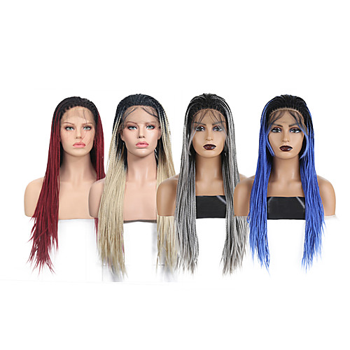 

Synthetic Lace Front Wig Box Braids with Baby Hair Lace Front Wig Long Ombre Blonde Ombre Grey Black / Red Black / Blue Synthetic Hair 18-24 inch Women's Braided Wig African Braids African Braiding