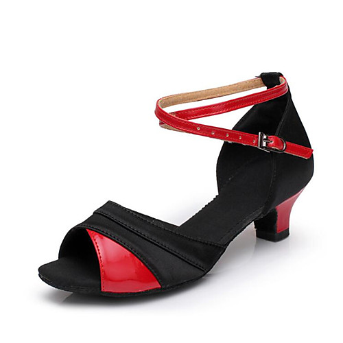 

Girls' Latin Shoes Satin Cross Strap Heel Cuban Heel Customizable Dance Shoes Black