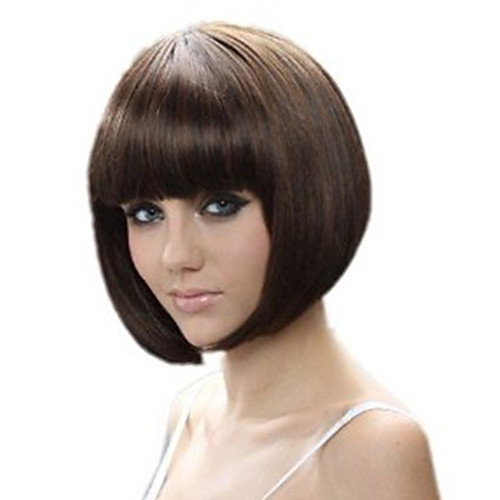 

Synthetic Wig Straight Bob Neat Bang Wig Short Brown Synthetic Hair 13 inch Women's Best Quality Brown