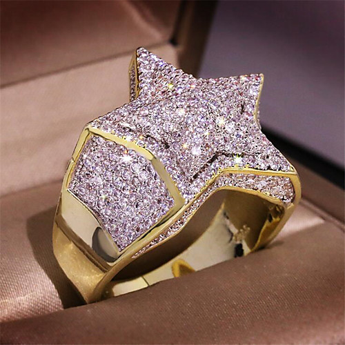 

Men's Ring Cubic Zirconia 1pc Gold Silver Golden 2 Brass Gold Plated Geometric Fashion Daily Holiday Jewelry Geometrical Star Cool