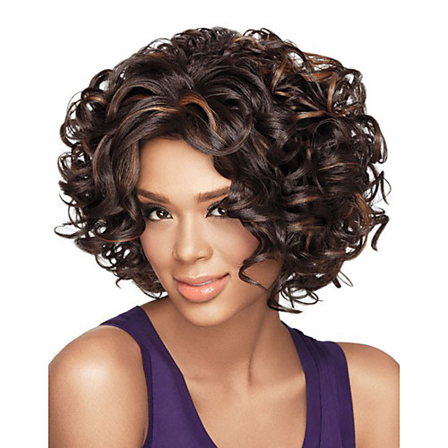 

Synthetic Wig Afro Curly Asymmetrical Wig Short Brown Synthetic Hair 13 inch Women's Best Quality Brown