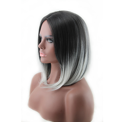 

Synthetic Wig Straight kinky Straight Asymmetrical Wig Medium Length Grey Synthetic Hair 16 inch Women's Best Quality Black Gray